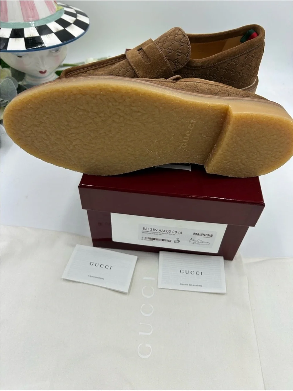 Men’s Gucci suede GG monogram web loafer size 10 fits 10.5 US made in Italy